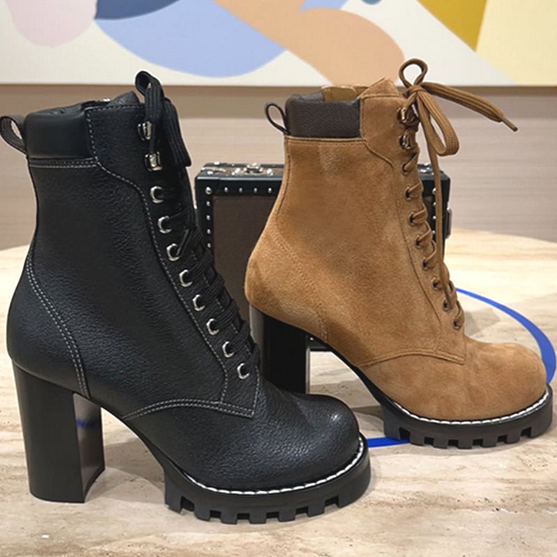 2026 Designer Star Trail Ankle Boots Martin Desert Boot High Heels Boots Women Leather Boots Vintage Print Jacquard Textile Fashion Platform Suede Boot Shoes 013 - 2 of 8