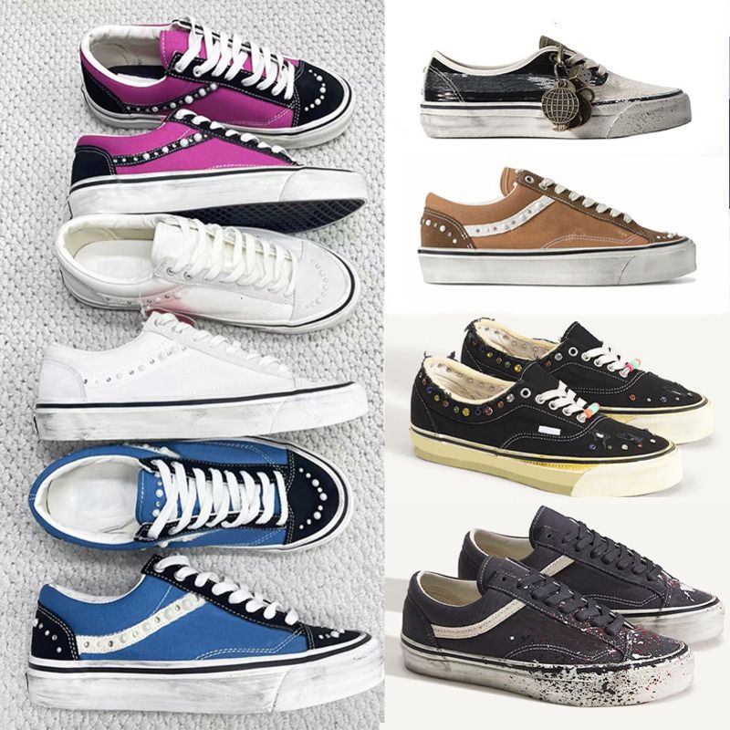 Free Shipping Designer Classic Pearlized Canvas Shoes Men Sneakers Women Old Skools Shoes Pearl Retro Skate Flats Scarpe Plate-forme Trainers Casual Shoes 1083 - 2 of 9