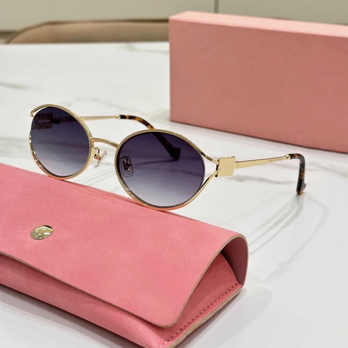 MU Designer Sunglasses For Women Men Small Oval Frame 04ZS UV400 Lightweight Tortoise MM Glasses Thin Acetate Gold Brown Pink Lenses - 8 of 8