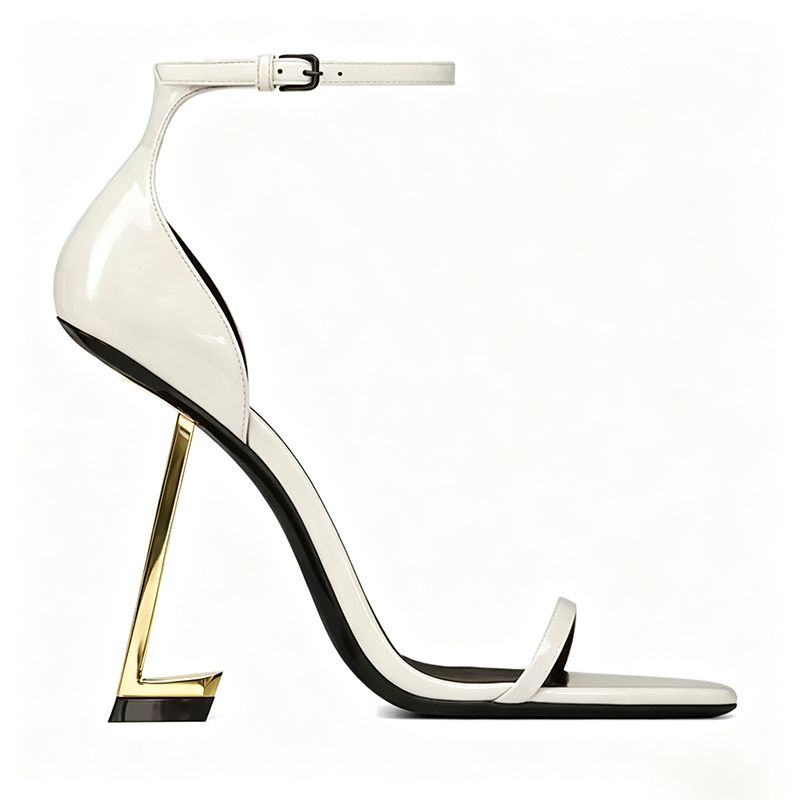 with box designer dress shoes Patent Leather Ankle Strap High Heels popular Sandals for Women Square Open Toe comfort Party Wedding Stiletto gold white - 5 of 9