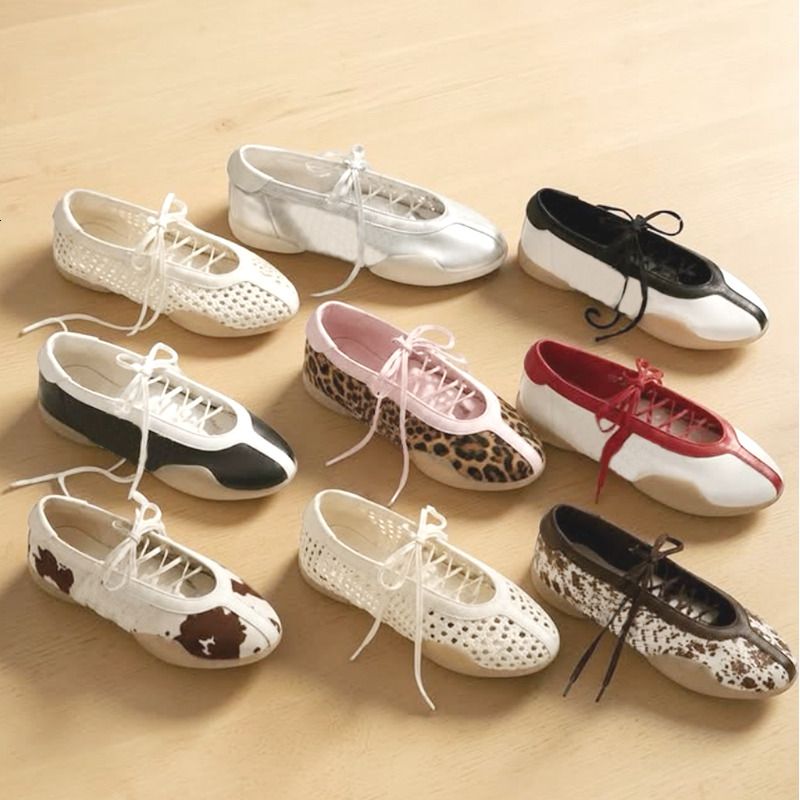 Women Ballerina New Taekwondo Mei Ballet Shoes Designer Sneakers Lace Up Soft Ballet Flats Mary Jane Flat Strape Leather Travel Daily Trainers 1161 - 7 of 8