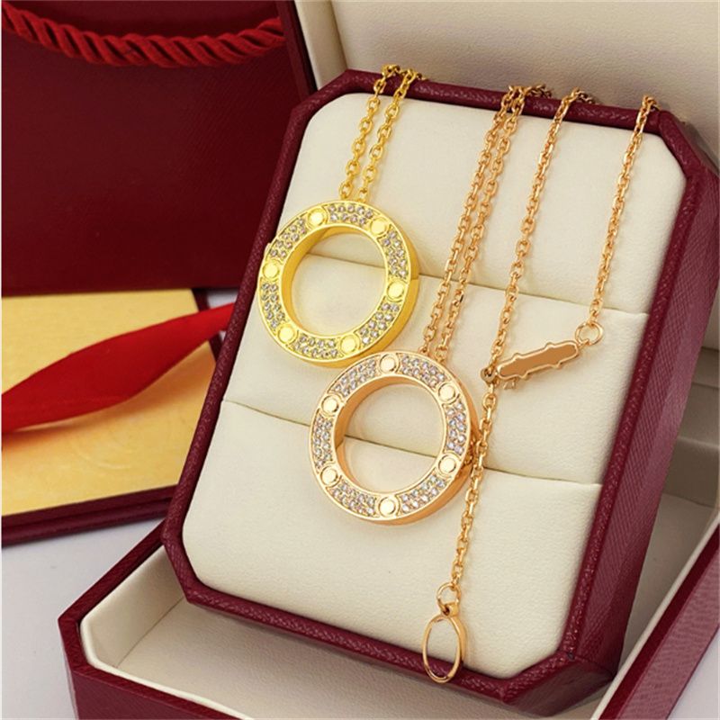 Luxury Designer Necklace Diamond Screw Love Necklaces For Men Cool Aesthetic Double Hoop Cjeweler Chains Woman Pendant Necklaces Ladies jewlery designer for women - 2 of 7