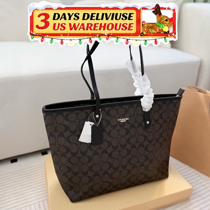 Black Friday Specials tote bag Designer Bag Shoulder Bag Handbag City Classic Brown and Black Bag Classic coated monogram canvas Smooth leather trim Bag Commuter Bag - 2 of 9