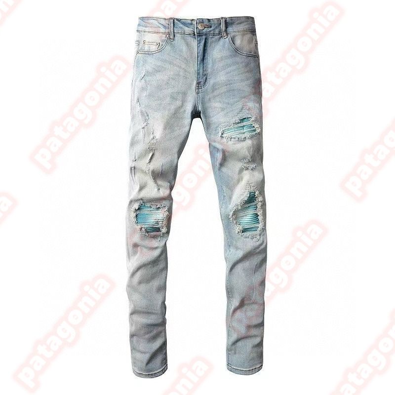 Mens Designer jeans Fashion Jeans European America Style Jean Streetwear Letter Embroidery Pants Patchwork Ripped For Motorcycle Pant Skinny Jeans - 5 of 9
