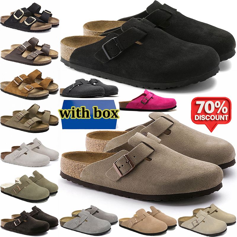 free shipping with box designer slippers men women clogs suede leather mules mens stylish slides outdoor comfortable sandals black brown sand grey shoes - 2 of 9