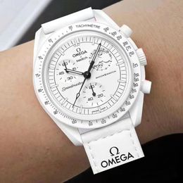OmegaSwatch Quatz Chrono Stainless Steel Men's Watch Stainless Steel Case Silver Case New Black Case - yakudashop