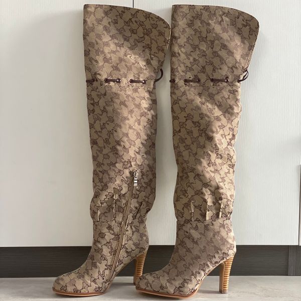 Women Over The Knee Boots Designer Boot Fashion Combat Boot Canvas Zipper Adjustable Straps Casual Shoes Stiletto Heel Ankle Boot Big Size 317 - Shoes & Accessories - yakudashop