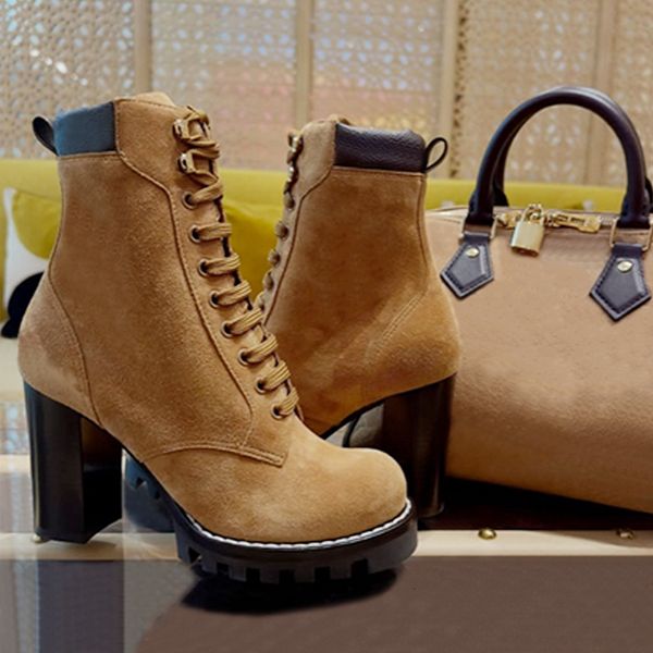 High Quality Designer Star Trail Ankle Boots Women Suede Calf Leather Platform Block Heel Lace Up Zipper Winter Combat Booties Daily Outdoor Shoes 1178 - Shoes & Accessories - yakudashop