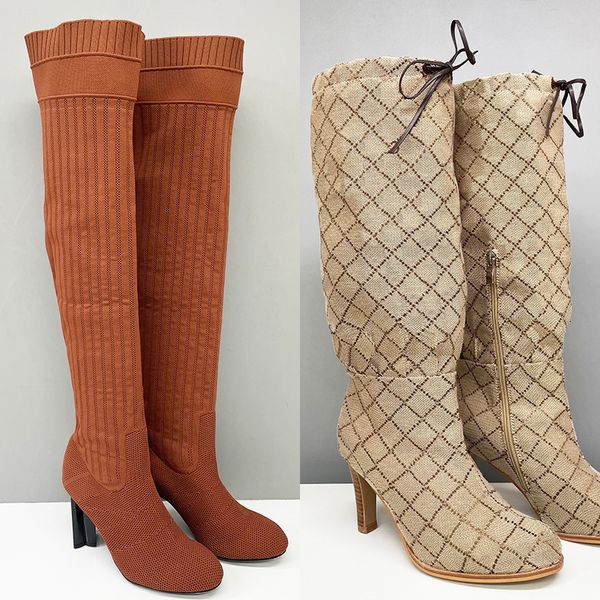 2026 Women Designer Boots Over The Knee Sock Boot Winter Socks Long Boot Adjustable Straps Canvas Zipper Laces Original Shoes Ladies Girls Sexy Knee High Boot 335 - Shoes & Accessories - yakudashop