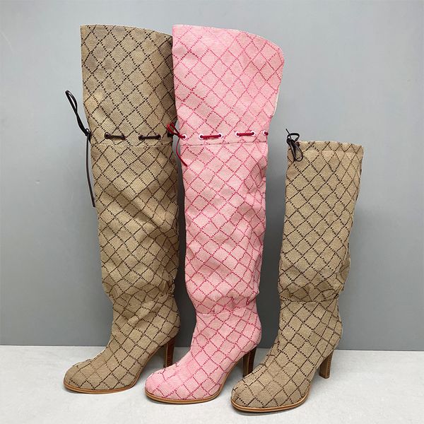 Over The Knee Boot Women Designer Boots Winter Sock Long Boot Adjustable Straps Canvas Zipper Laces Original Shoes Ladies Girls Sexy Knee High Boot 335 - Shoes & Accessories - yakudashop