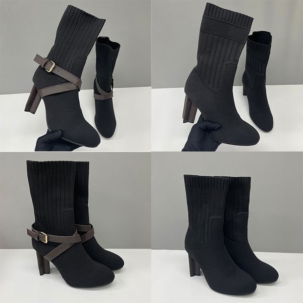 Designer Women Sock Boots Silhouette Ankle Boot Black Martin Booties Stretch High Heel Boots Over The Knee Boots Winter Canvas Cowboy Boots Thick Letter Shoes 50 - Shoes & Accessories - yakudashop