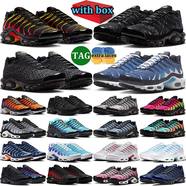 with box tn tns plus sneakers men women designer running shoes durable trainers outdoor comfortable sports shoe Triple Black White Grey Midnight Navy - Shoes & Accessories - yakudashop