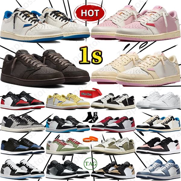 Designer for Men Women Low 1 1s Basketball Shoes Sneakers Black Phantom Tropical Pink Sail Medium Olive Outdoor Sports Trainers Sneaker Traviscotts Shoes EUR 36-45 - Shoes & Accessories - yakudashop
