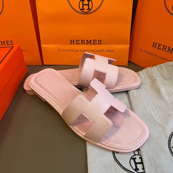 Hermes oran sandals free shipping with box claquette slippers for women designer white pink brown black red luxury flat sandals leather outdoor beach flip flops - Shoes & Accessories - yakudashop