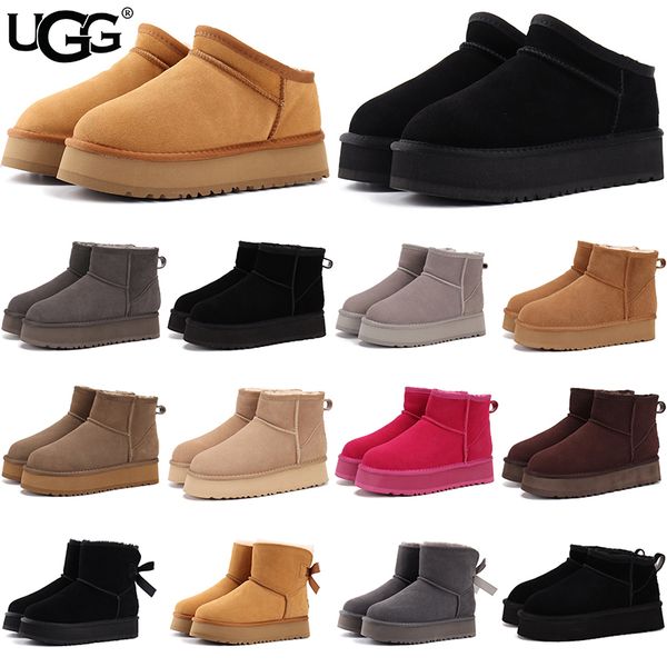 UGG Women's Classic Ultra Mini Platform Boots Suede Shearling Lined Thick Sole Winter Warm Anti-Slip Ankle Snow Boots Multiple colors - Shoes & Accessories - yakudashop