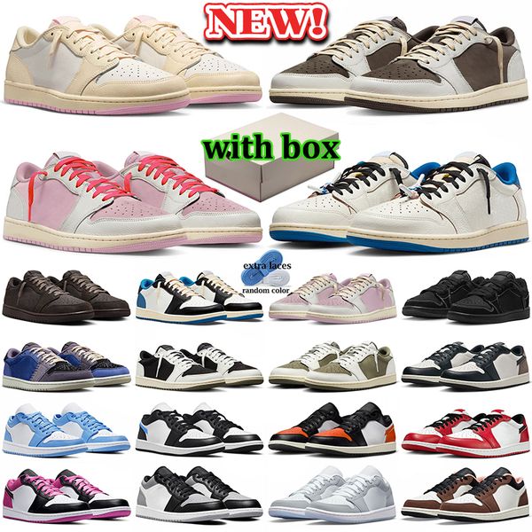 with box 1 1s low basketball shoes men women designer sneakers shy pink mocha olive black phantom blue velvet brown sports outdoor travis travi trainers scottshoes - Bags, Shoes & Accs - yakudashop