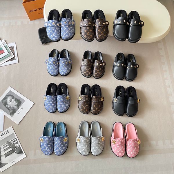 Louis Vuitton Cosy comfort Mule Clogs For Women Fleece Lined Warm Backless Platform Slides Non Slip Casual Autumn Winter Indoor Outdoor Slippers Multiple colors - Shoes & Accessories - yakudashop