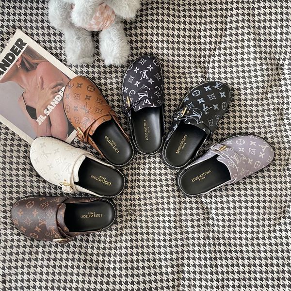 Louis Vuitton Cosy Flat Comfort Clog Easy Mule Women Gold Luxury Monogram Print Slipper Soft Flat Sole Outdoor Casual Walking Slippers Multiple colors - Shoes & Accessories - yakudashop