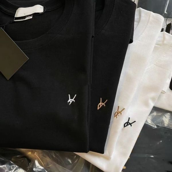 Embroidery Chest Logo Cotton T-shirt Unisex Crew Neck Loose Casual Basic Tee - Apparel - yakudashop
