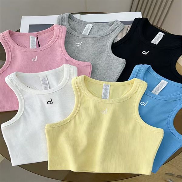 Designer tank top Women's Ribbed Yoga Tank Top Sleeveless Cropped Sports Vest Breathable Fitness Top for Pilates Workout Running - Apparel - yakudashop