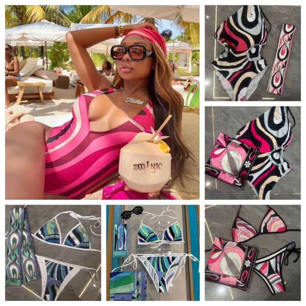 Women's Bikini Swimsuit Colorful Split V Neck 3 Piece Set With Scarf Skirt Sexy Designer Beachwear For Vacation Bathing Suits - Apparel - yakudashop