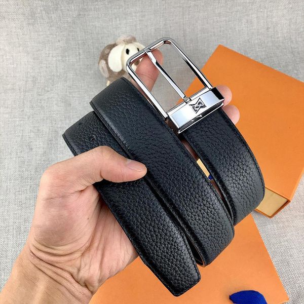 Man Belt Designer Genuine Leather Belts Width 3.4cm Classic Needle Buckle Gold Sliver Color Litchi Striped Plain Black Brown Colors - Fashion Accessories - yakudashop