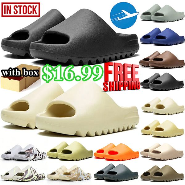 free shipping with box designer mens womens slides slippers sandals desert sand Bone Resin Slate Grey Glow Green slide sandal shoes summer - Shoes & Accessories - yakudashop