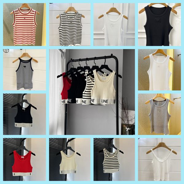 Women's T Shirts Women Tank Top Womens Designer Shirt Black White Strip Letter Summer Short Sleeve Ladies Clothing Size S-L Camis Tops Femme - Apparel - yakudashop