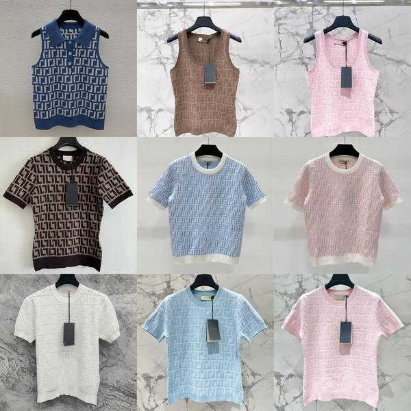 Womens Designer T Shirt Luxury Jacquard Knit Short Sleeve Textured Geometric Pattern Slim Fit Summer Tops - Apparel - yakudashop