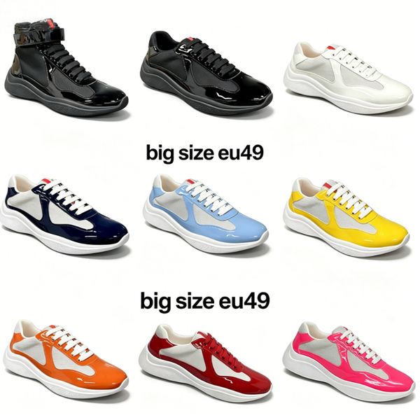 Designer Americas Cup Sneakers Mens Runner Flat Trainers Casual Shoes Patent Leather Black Blue Mesh Lace-Up Outdoor And Nylon Big Sze Eu49 53 - Shoes & Accessories - yakudashop