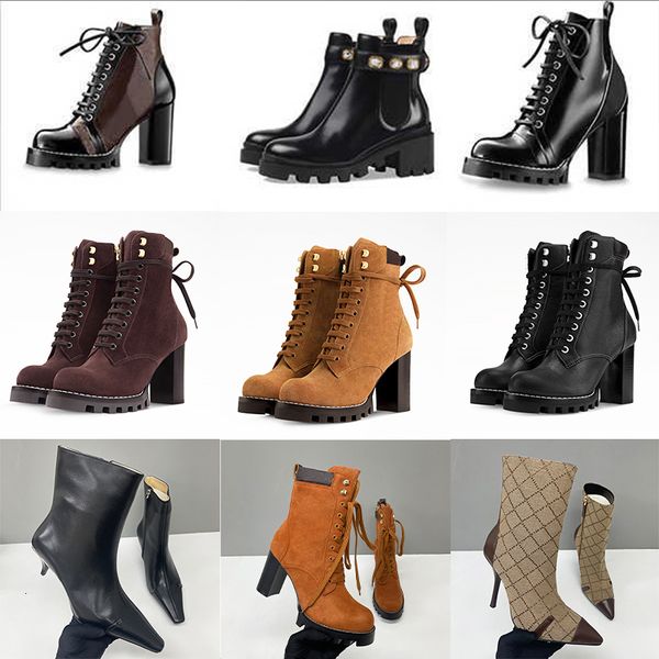 2026 Designer Star Trail Ankle Boots Martin Desert Boot High Heels Boots Women Leather Boots Vintage Print Jacquard Textile Fashion Platform Suede Boot Shoes 013 - Fashion Collection - yakudashop
