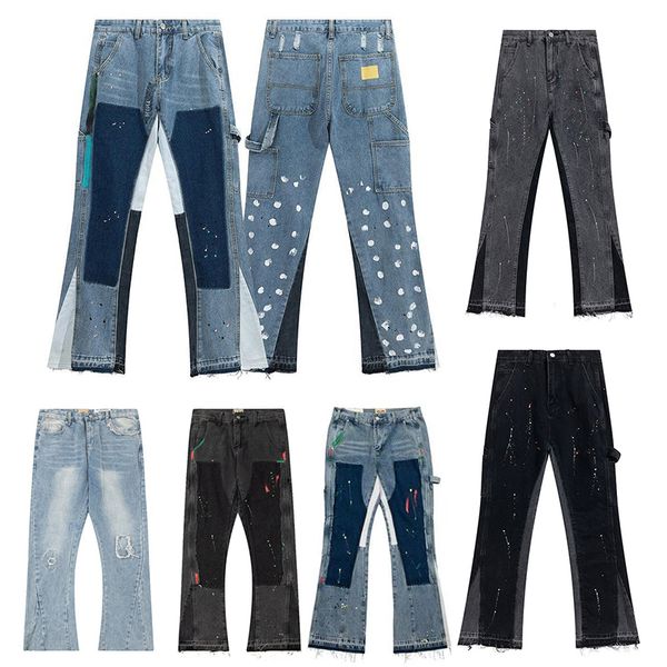 Mens Designers Flared Jeans Hip Hop Spliced men jeans Distressed Ripped Slim Fit Denim Trousers Mans Streetwear Washed Pants Size S-XL - Apparel - yakudashop