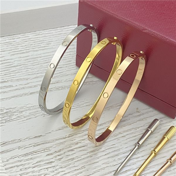 4MM Screw narrow Designer Jewelry Classic Gold Bangle 18K Gold Plated Titanium Steel Diamond for Women Men Bracelets Silver luxury Jewelry Designers 16 to 19 size - Jewelry - yakudashop