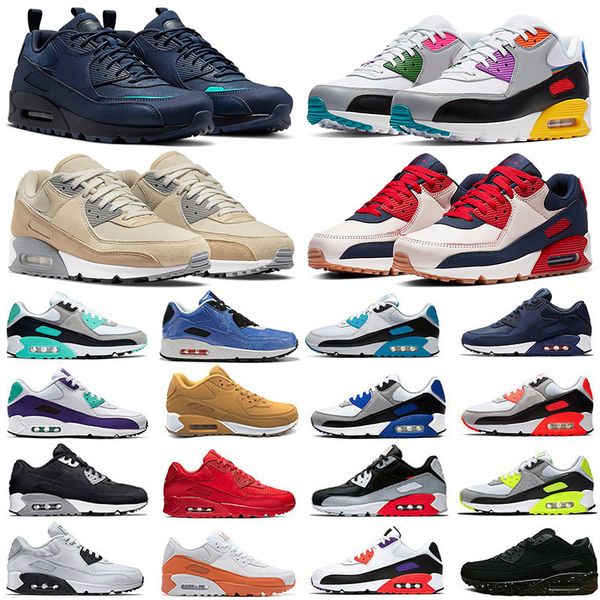 Designer 90 Running Shoes Men Women Fashion Shoes Leather Mesh Triple Black White Red Blue Light Smoke Grey Sneaker Trainers Outdoor Sports Tennis Eur 36-45 - Shoes & Accessories - yakudashop