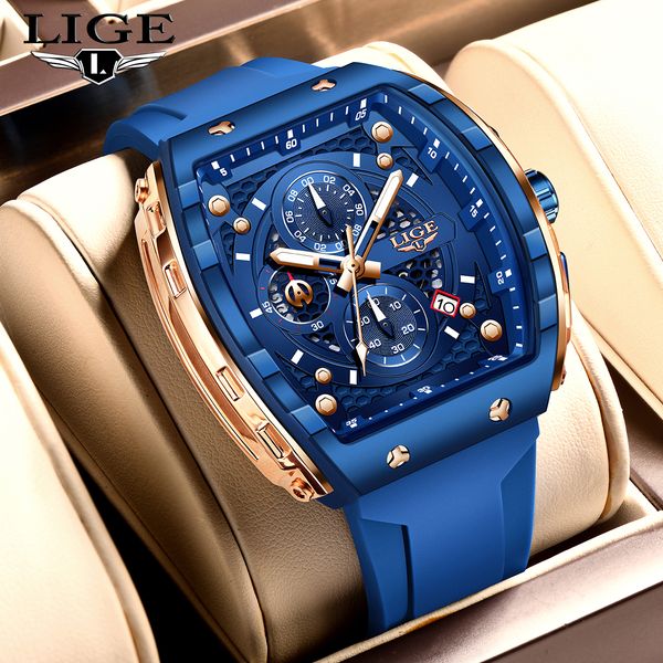 LIGE Top Brand Luxury Square Quartz Watches for Men Fashion Casual Sport 50M Waterproof Man Watch Auto Date Military Chronograph - Watches - yakudashop