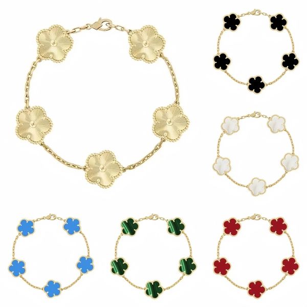 have 5 flower bracelet designer jewelry women bangle classic wedding gift white mother-of-pearl diamond bracelet fashion charm 18K gold plated 4 leaf clover bracelet - Jewelry - yakudashop