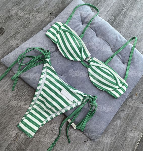 Designer Striped Triangle Bikinis Swimwear Brand Women Sexy Halter Cup Up Beach Swimsuit Luxury Summer Pool Party Tankinis Bathing Suit - Apparel - yakudashop