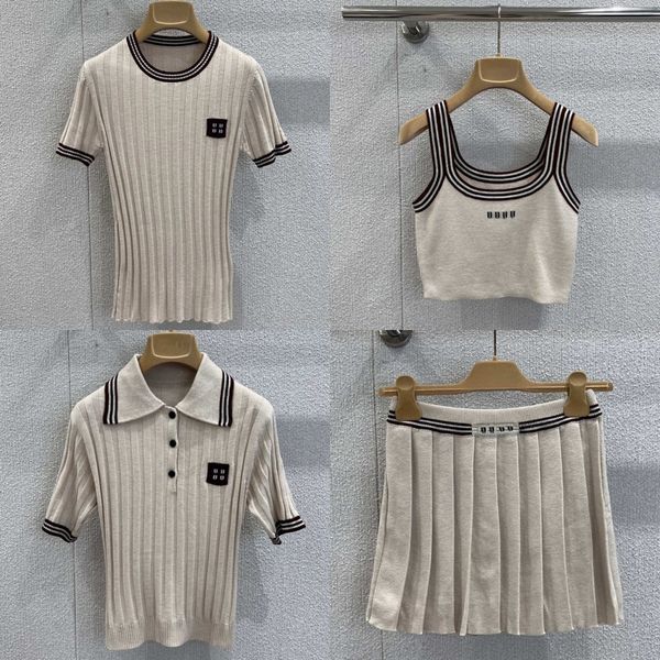Luxury Letters Knits Polos Tops For Women Designer Pleated Mini Skirt Summer Knitted Tennis Sporty Jumpers Sexy Y2k Crop Slim Fit Tank Vest - Apparel - yakudashop